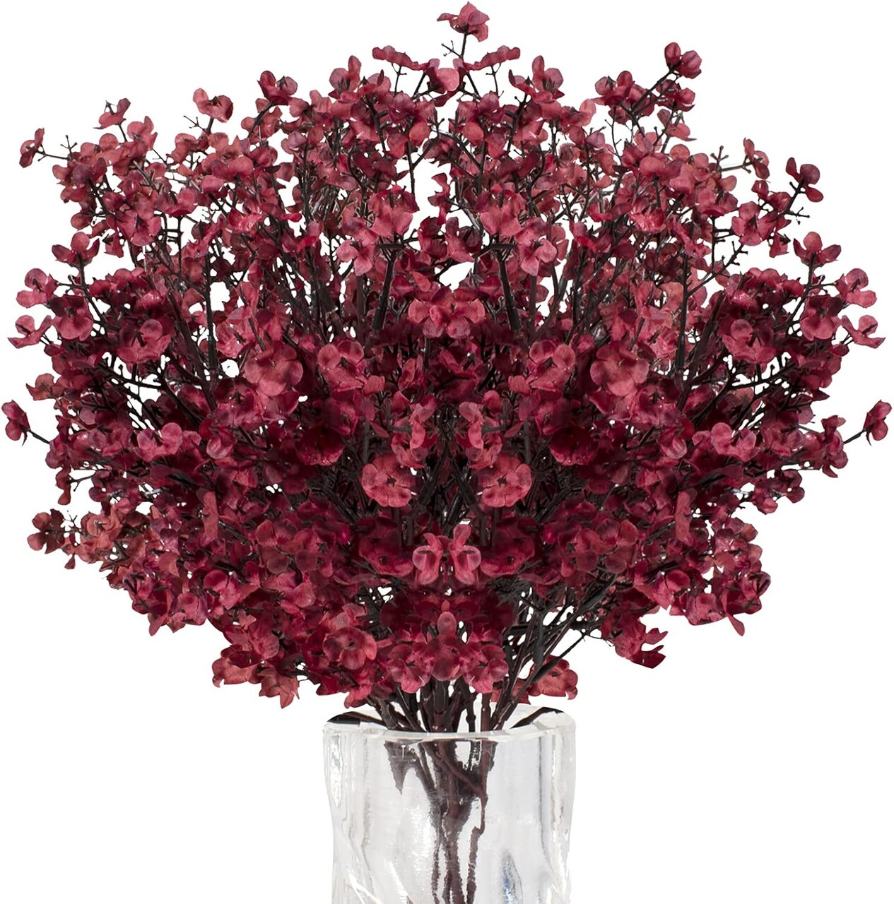 8 Bundles Real Touch Artificial Baby’s Breath Flowers – Faux Gypsophila Silk & Plastic Burgundy Floral Stems for Wedding Bouquets, Home Decor, DIY Arrangements & Party Centerpieces